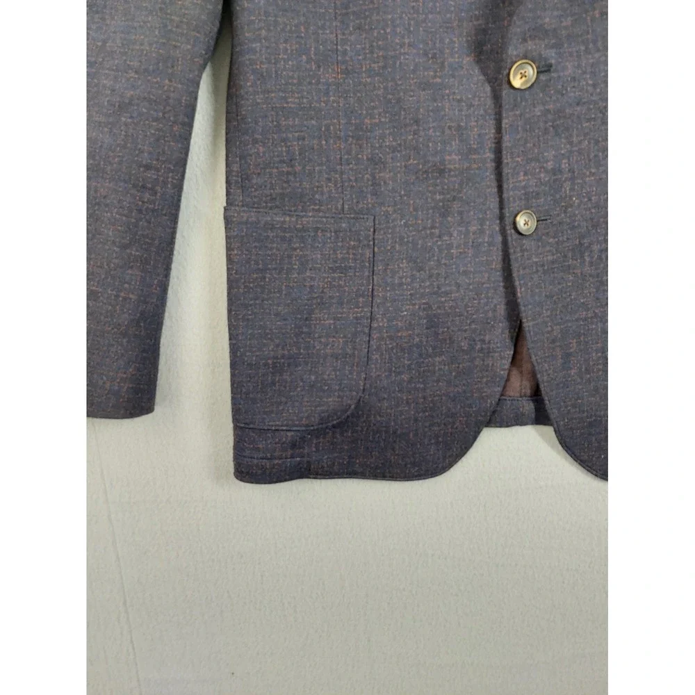 Samuelsohn Men Blazer Jacket 44R Blue Herringbone 100% Wool Single Breasted Work